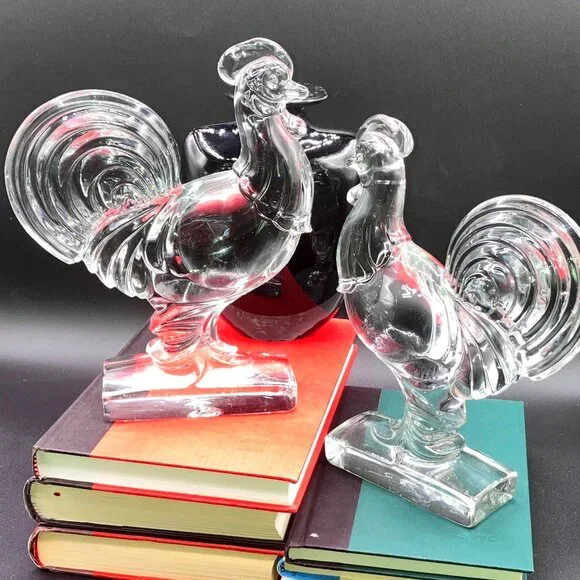 1950's Paden City GlassManganese Glass Rooster (2 Available) Bookend Sculpture